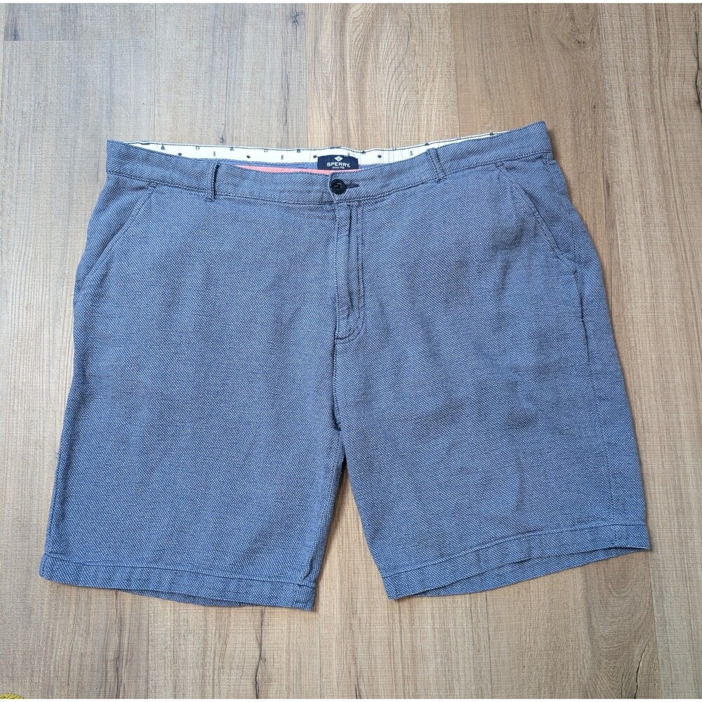 Sperry Size 40 Top Sider Shorts Blue Textured Flat Front Chino Preppy Nautical